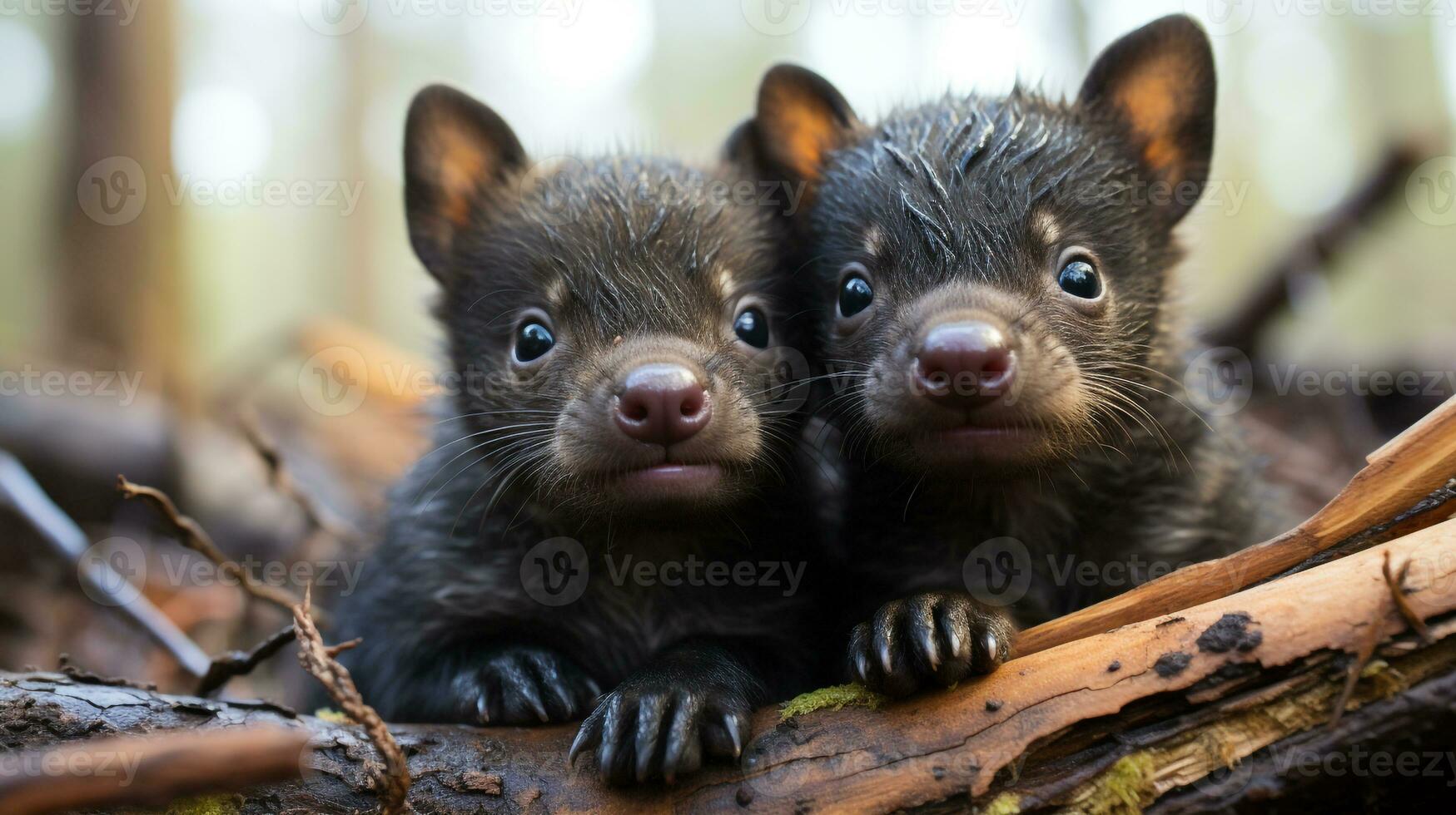 photo of heart-melting two Tasmanian Devils with an emphasis on expression of love. Generative AI