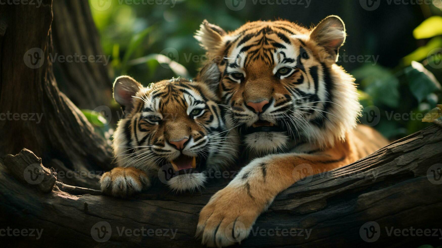 photo of heart-melting two Tigers with an emphasis on expression of love. Generative AI