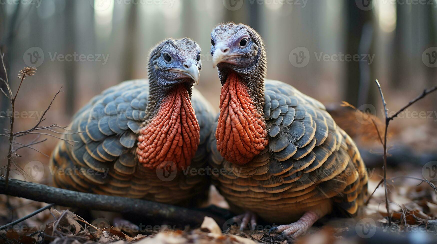 photo of heart-melting two Turkeys with an emphasis on expression of love. Generative AI