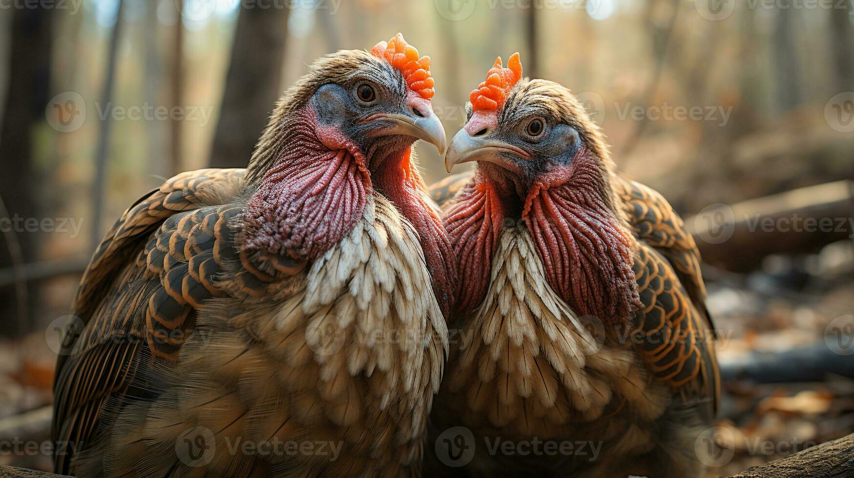 photo of heart-melting two Turkeys with an emphasis on expression of love. Generative AI