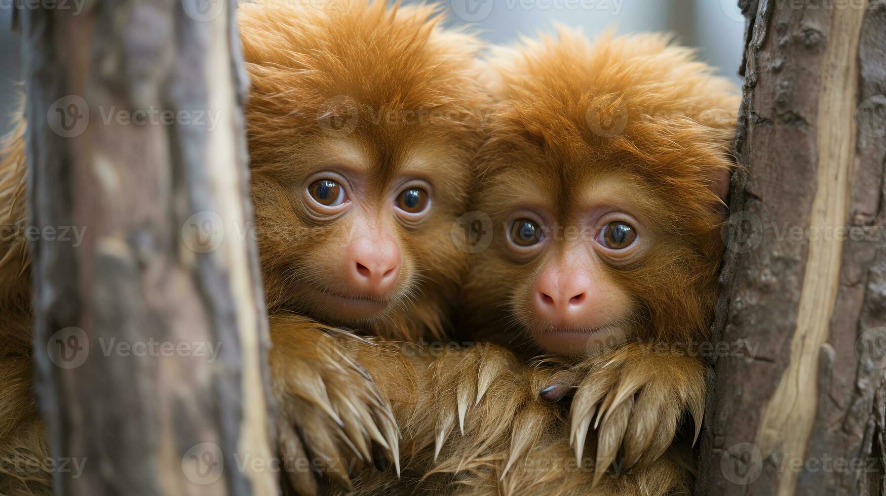 photo of heart-melting two Uakari with an emphasis on expression of love. Generative AI