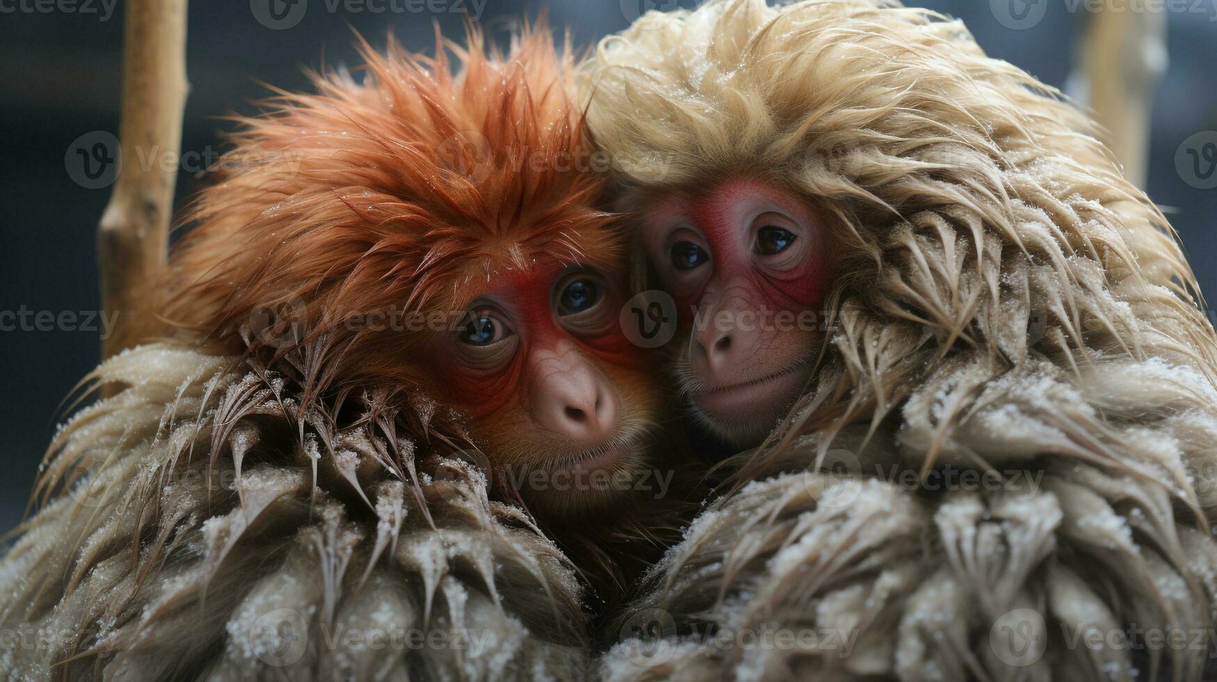 photo of heart-melting two Uakari with an emphasis on expression of love. Generative AI