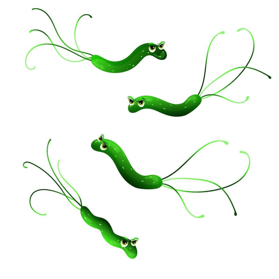 helicobacter pylori dibujos animados caracteres ilustración vector