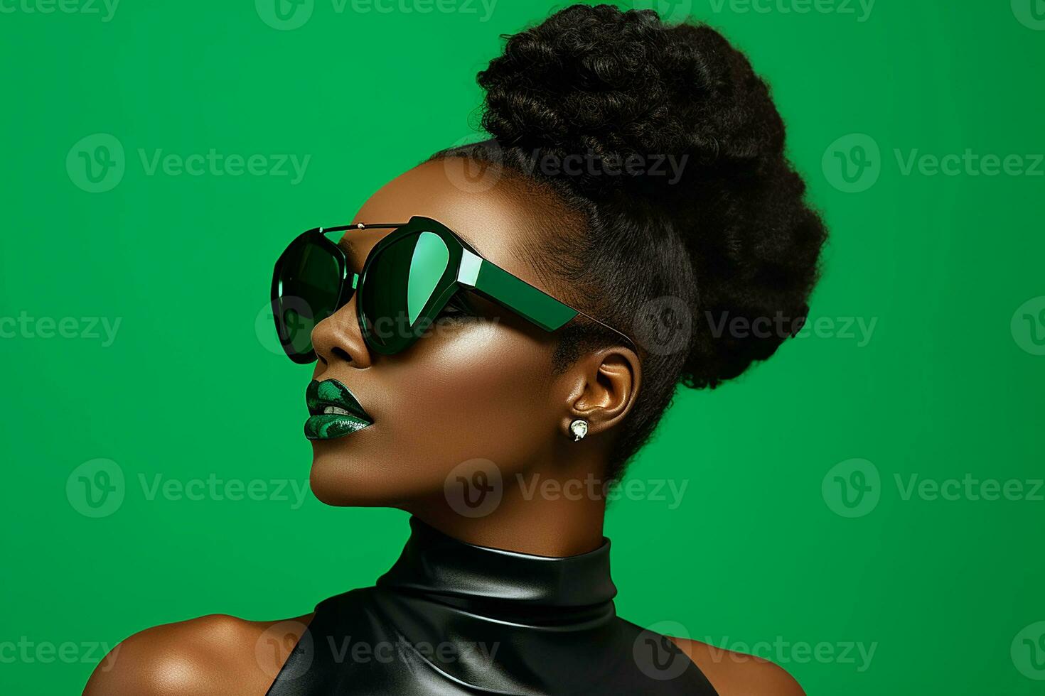 Ai generated  Studio portrait of a beautiful black skin african woman in sunglasses on different colours background photo
