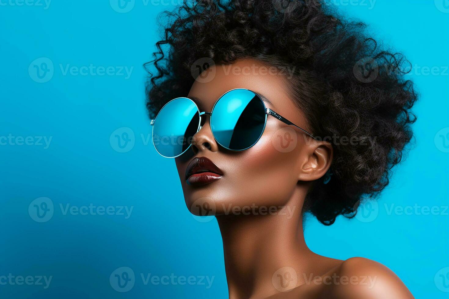 Ai generated  Studio portrait of a beautiful black skin african woman in sunglasses on different colours background photo