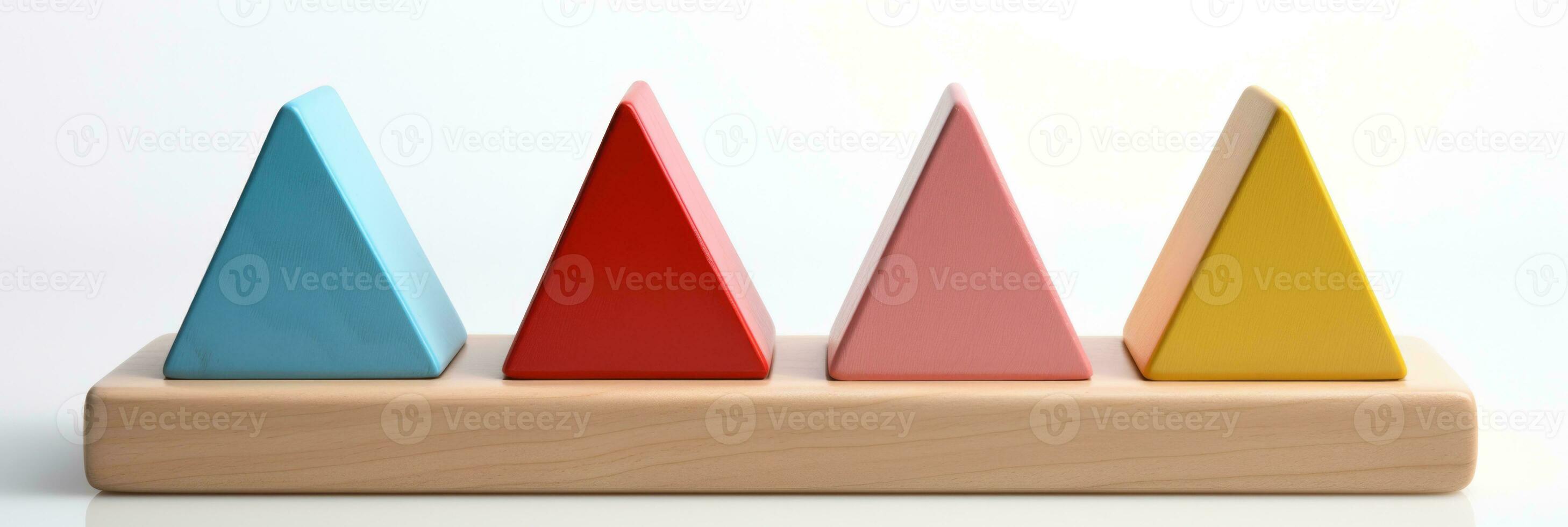 Childs simple wooden toy symbolizing minimalist playtime isolated on a white background photo