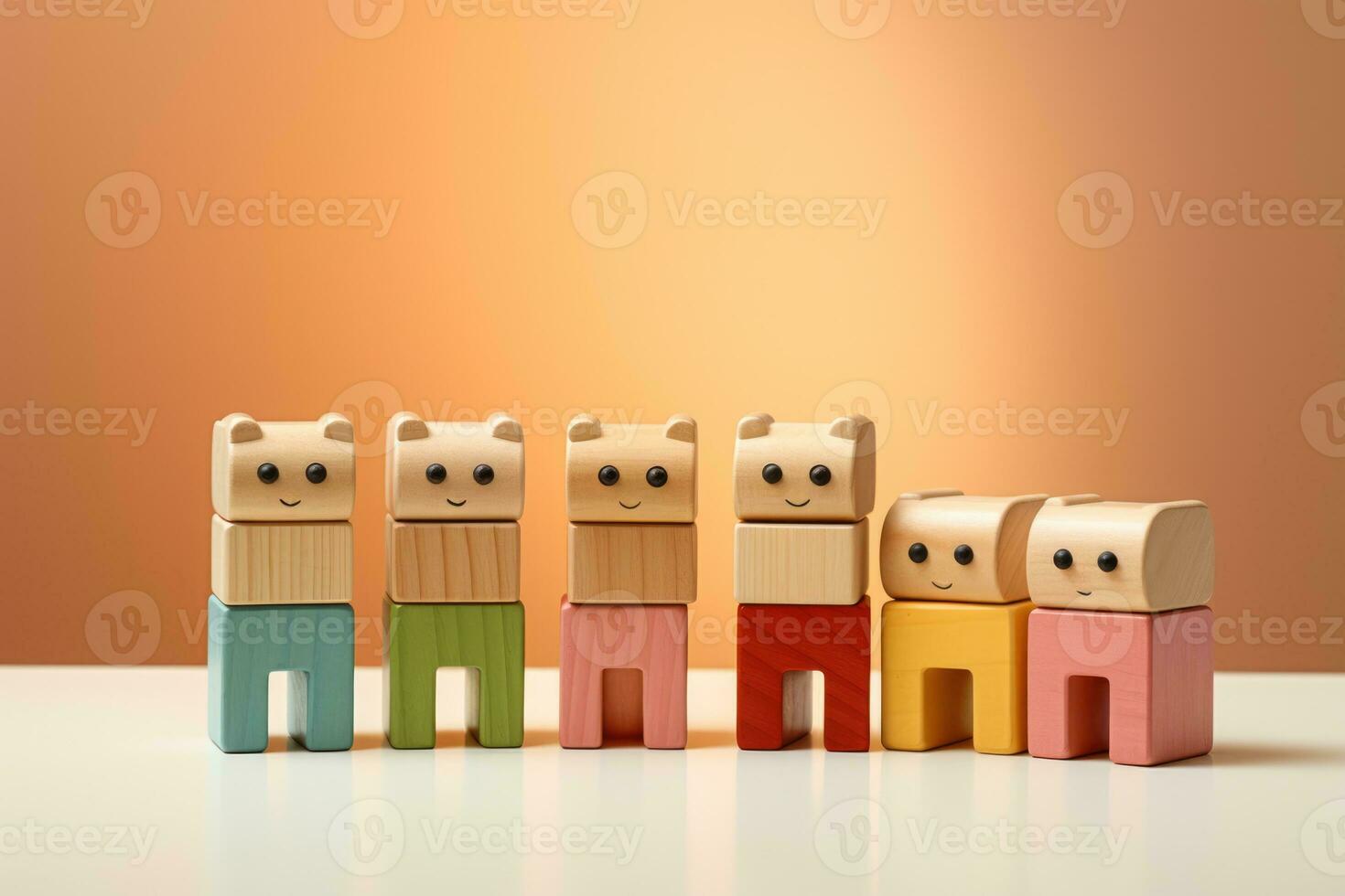 A minimalist wooden childs toy set isolated on a pastel gradient background photo