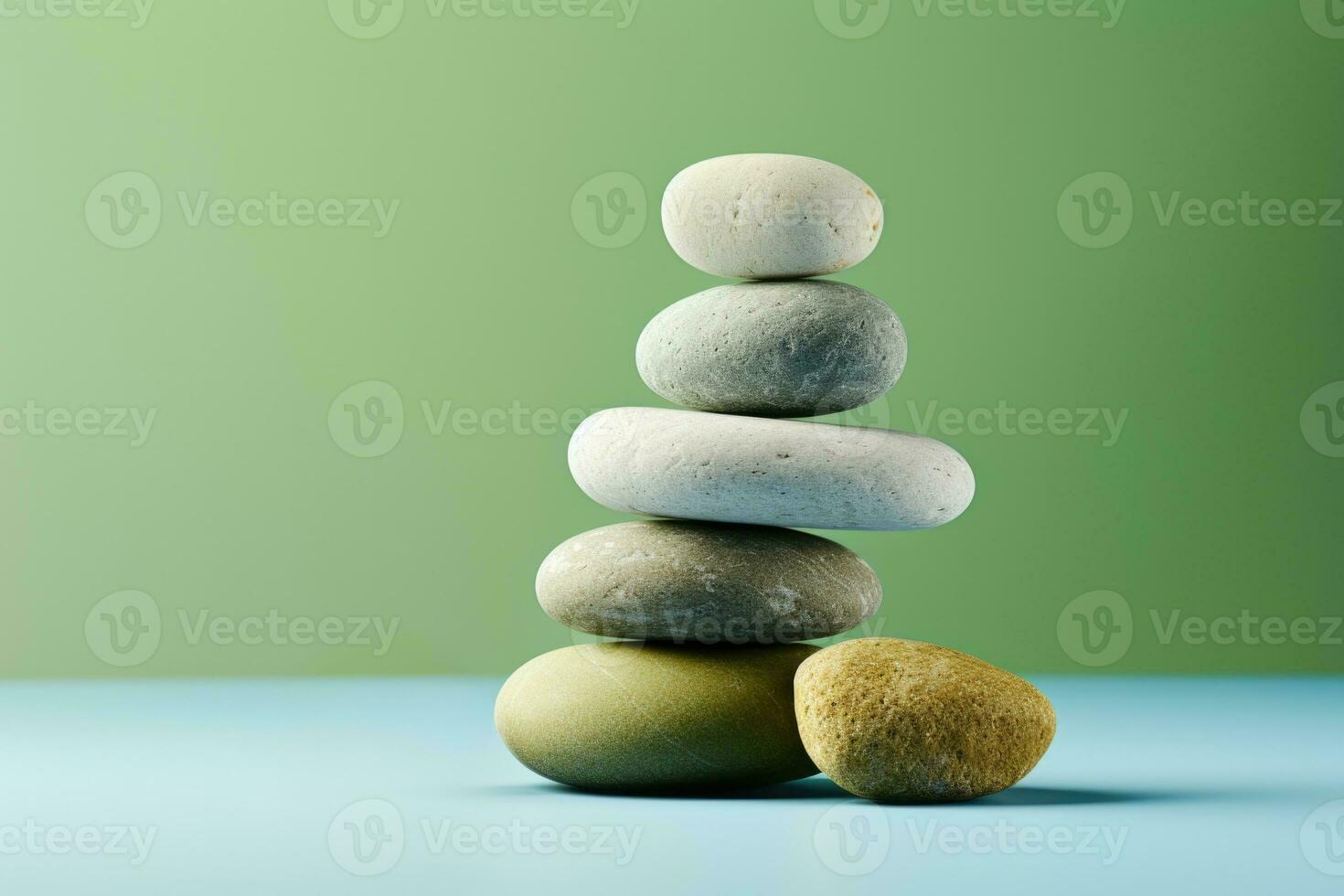 A tranquil Zen inspired minimalist garden rock formation isolated on a gradient background photo