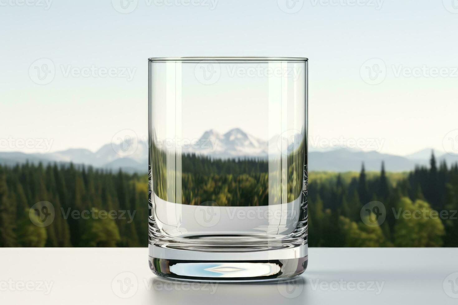 A clear glass with fresh water symbol of minimalism isolated on a white gradient background photo