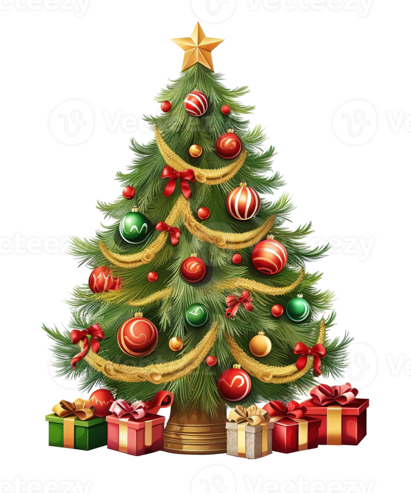 illustration of pine tree with christmas ornament ai generative png