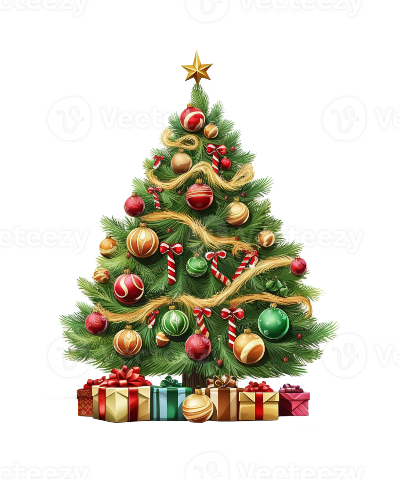 illustration of pine tree with christmas ornament ai generative png