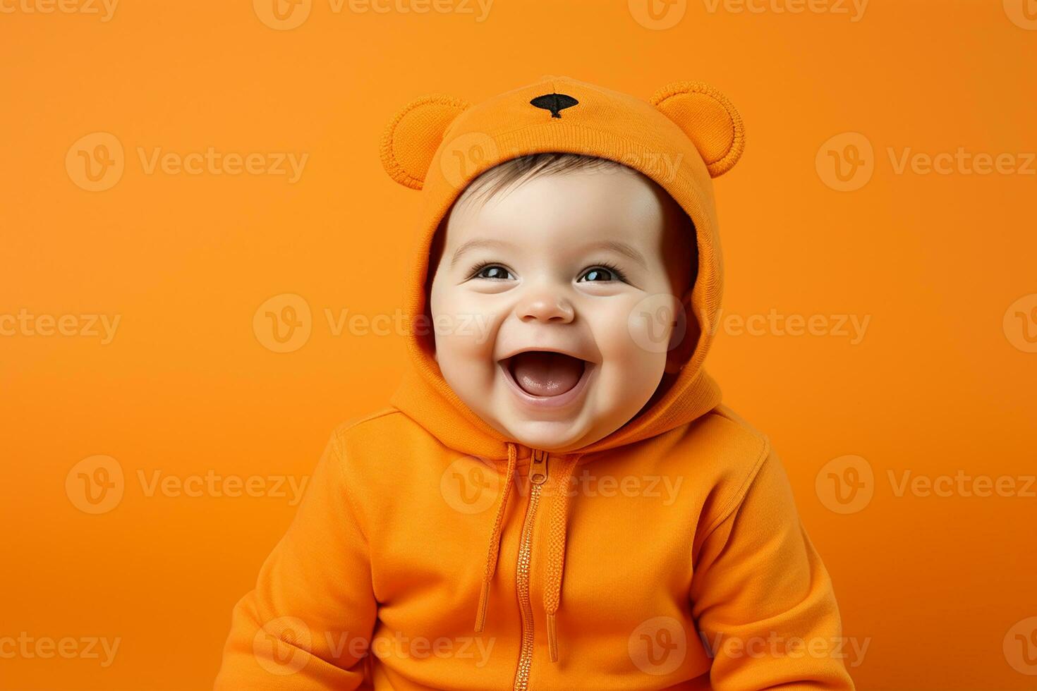 Ai generated studio portrait of cute little baby kid of different nationalities on different colors background photo