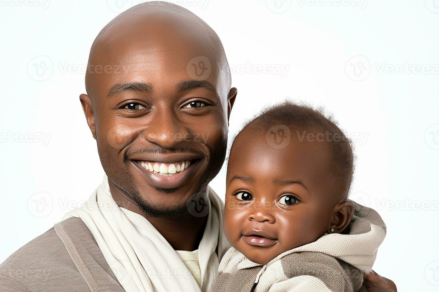 Ai generated studio portrait of handsome man holding infant baby in his hands on different colour background photo