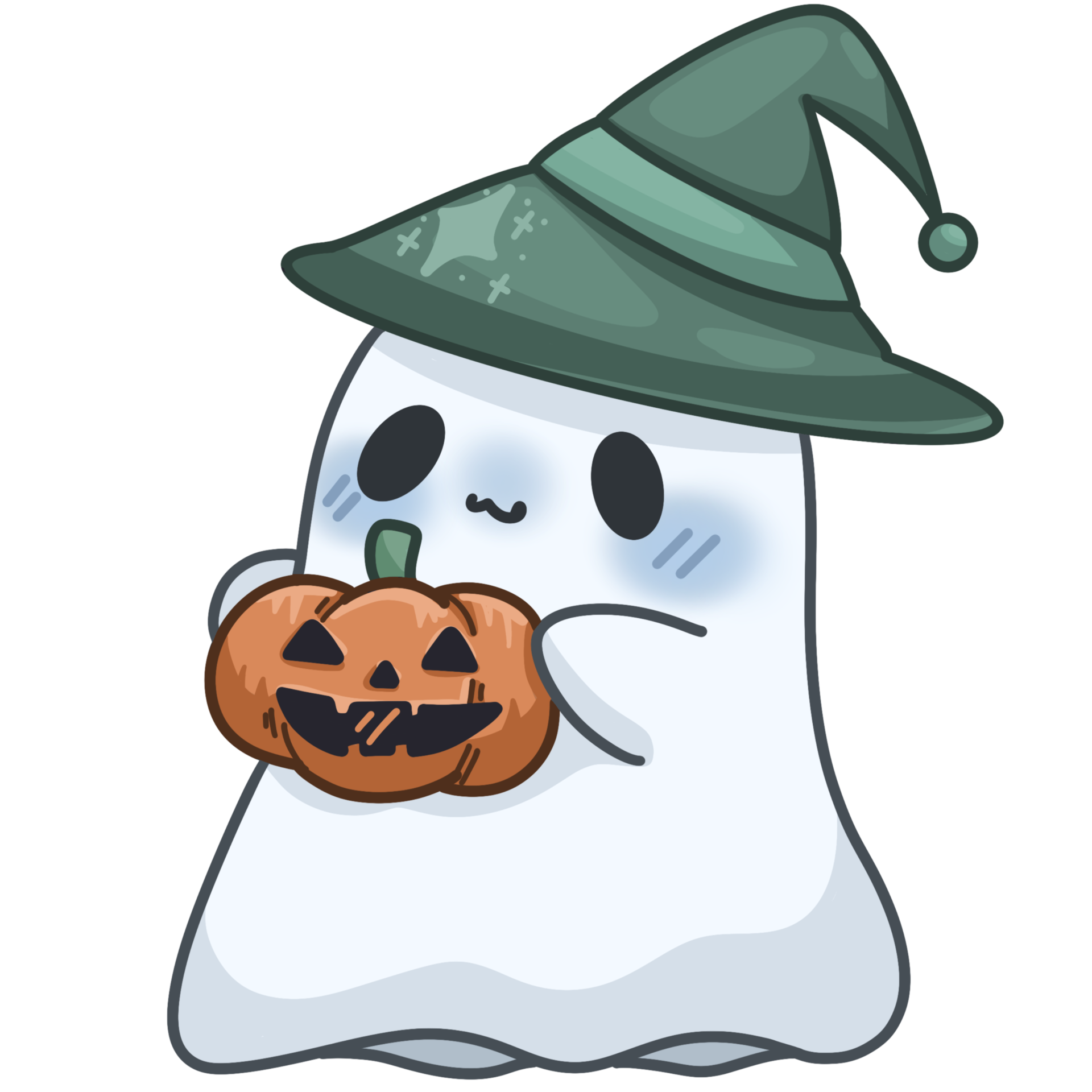 cute Halloween ghost with pumpkin wear green witch hat 34332385 PNG