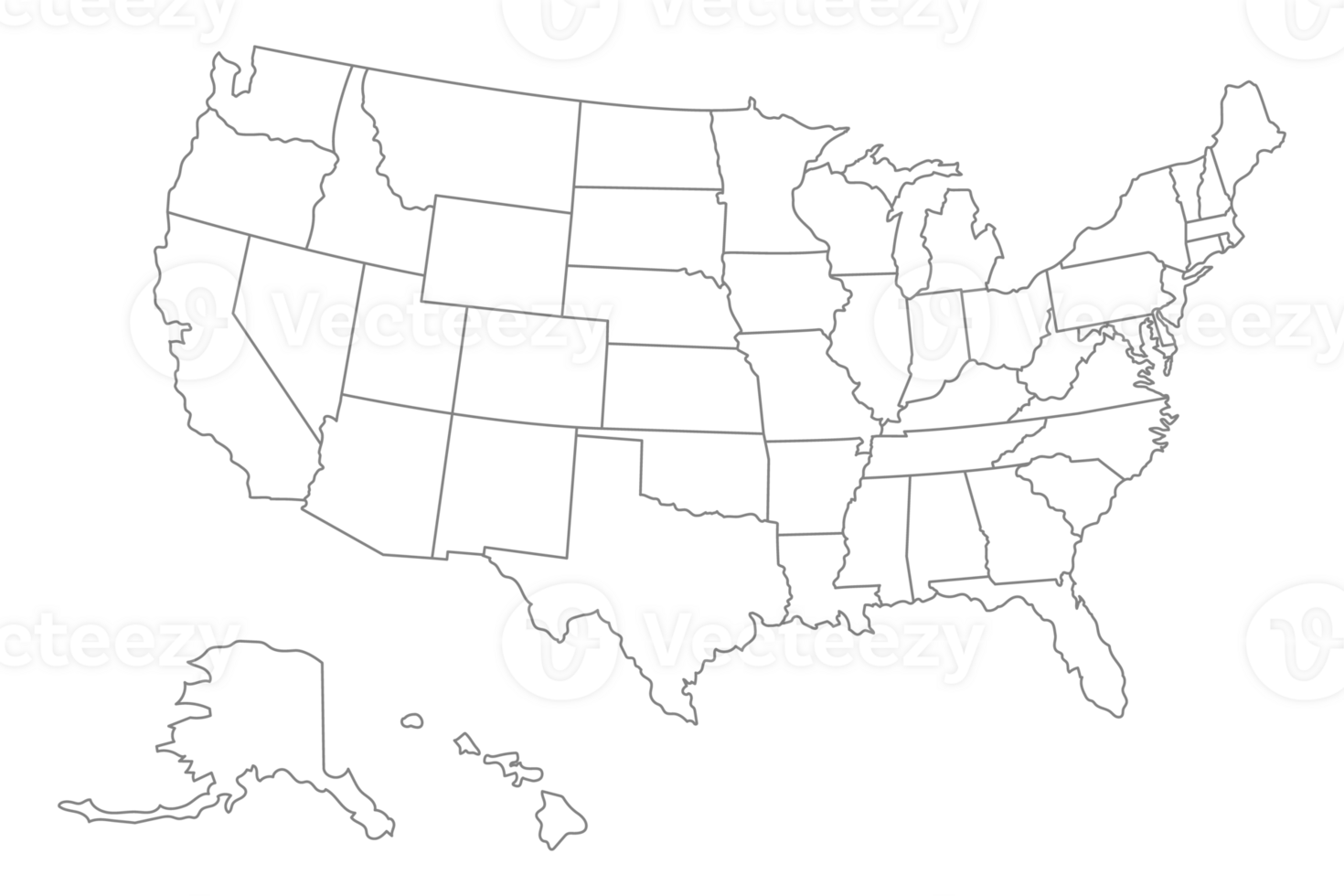 United States of America map. USA Map With Divided States. Outline US map. png