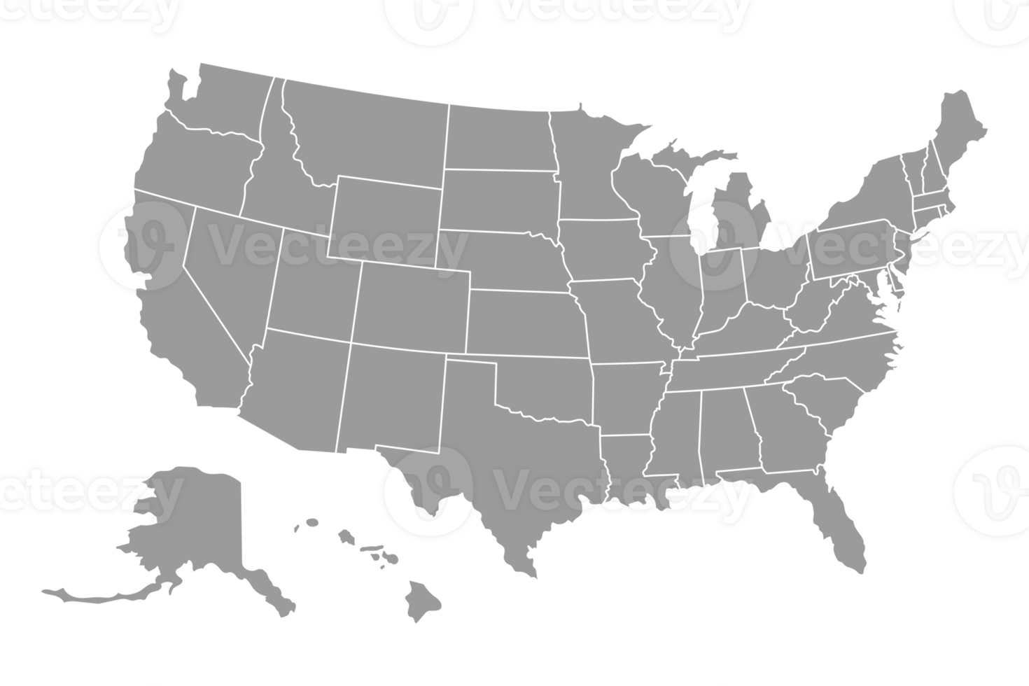 United States of America map. USA Map With Divided States. Outline US map. png