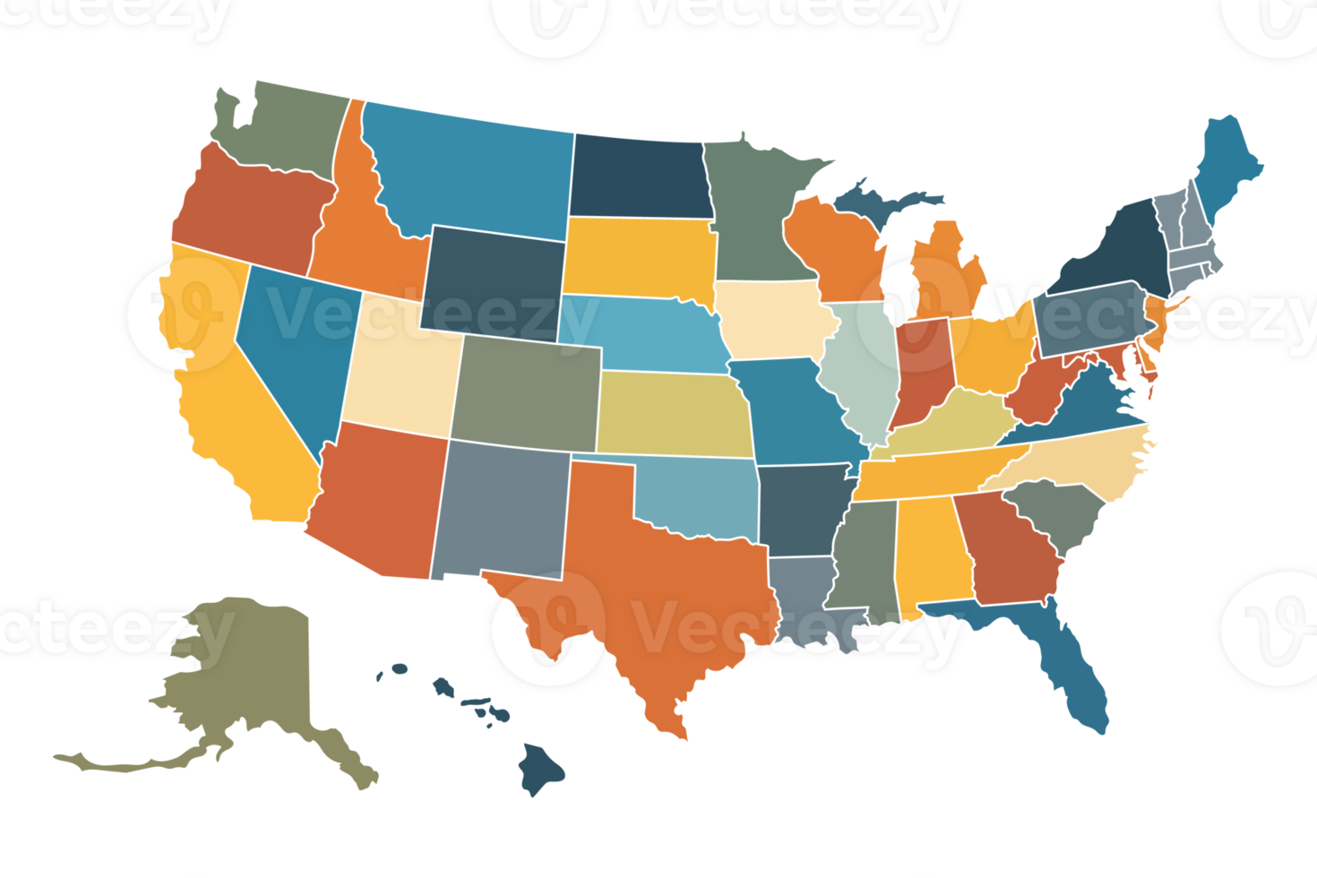 Unidos estados do América mapa com estados dentro pastel paleta em vintage fundo. png