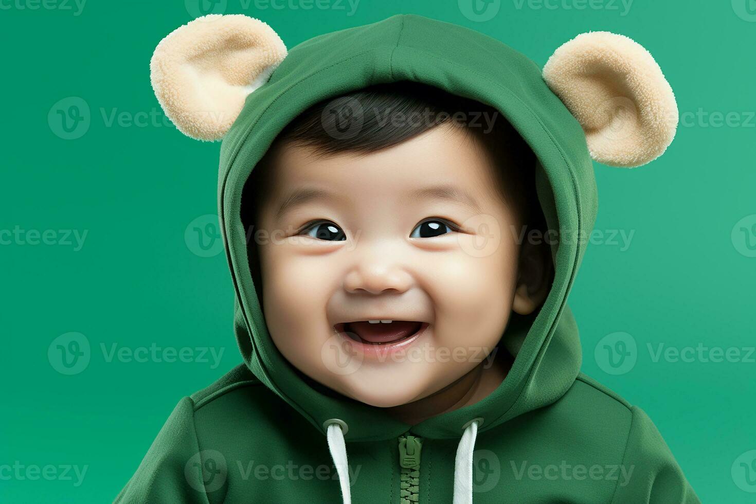 Ai generated studio portrait of cute little baby kid of different nationalities on different colors background photo