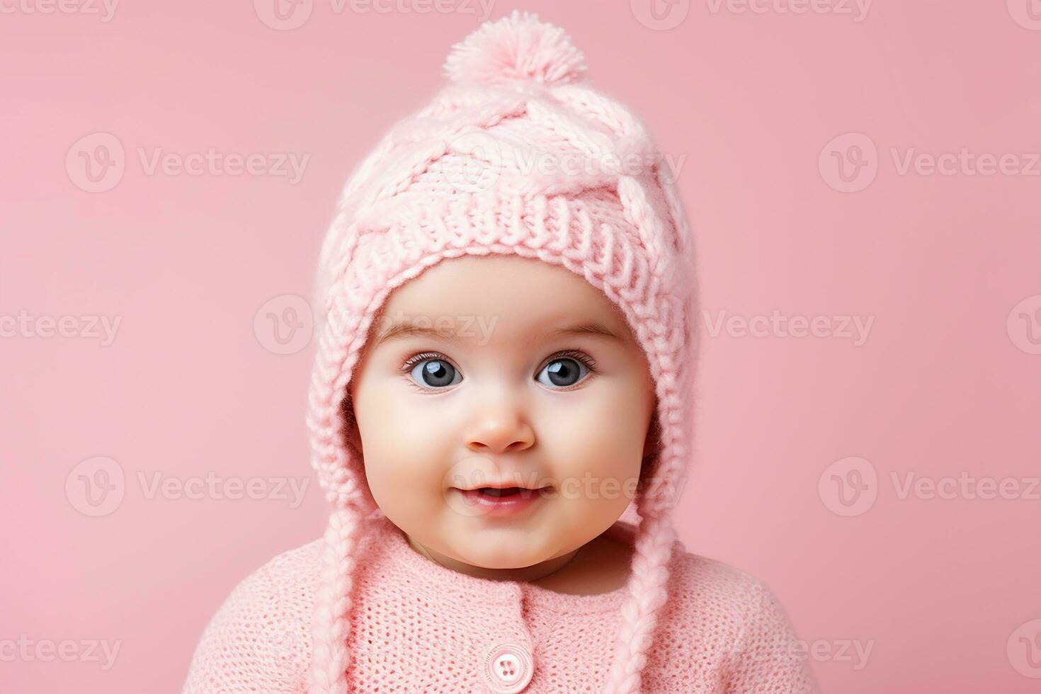 Ai generated studio portrait of cute little baby kid of different nationalities on different colors background photo