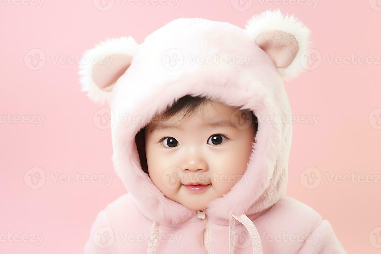 Ai generated studio portrait of cute little baby kid of different nationalities on different colors background photo