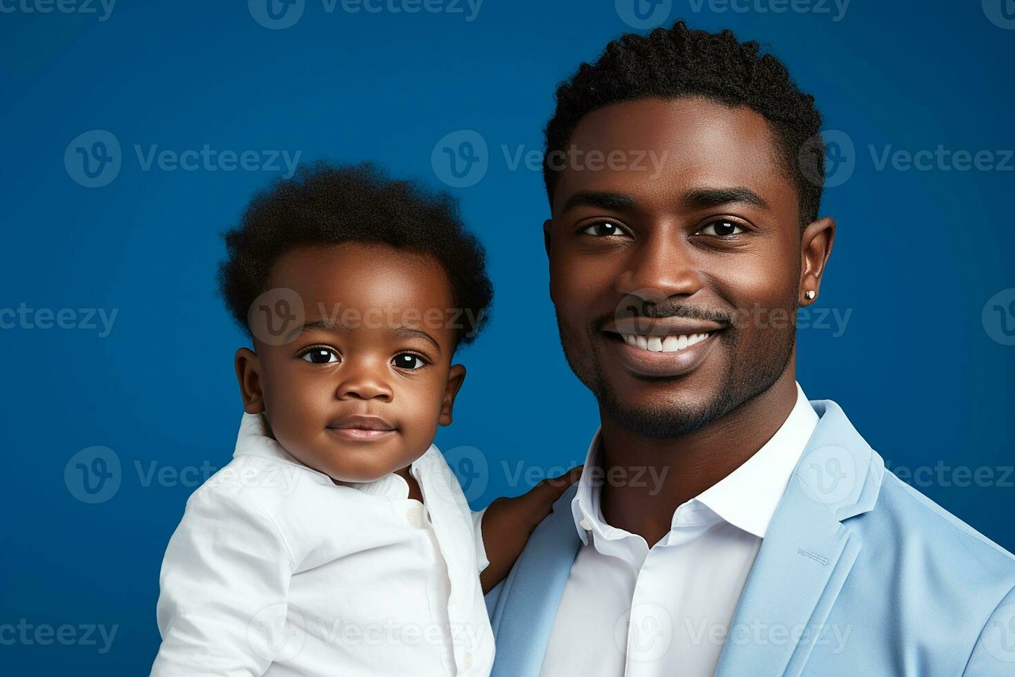 Ai generated studio portrait of handsome man holding infant baby in his hands on different colour background photo