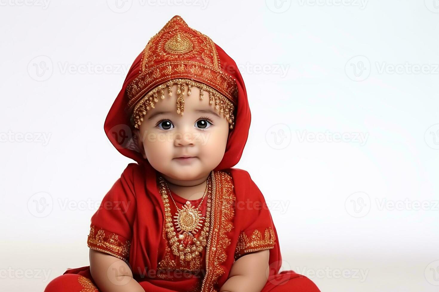 Ai generated studio portrait of cute little baby kid of different nationalities on different colors background photo