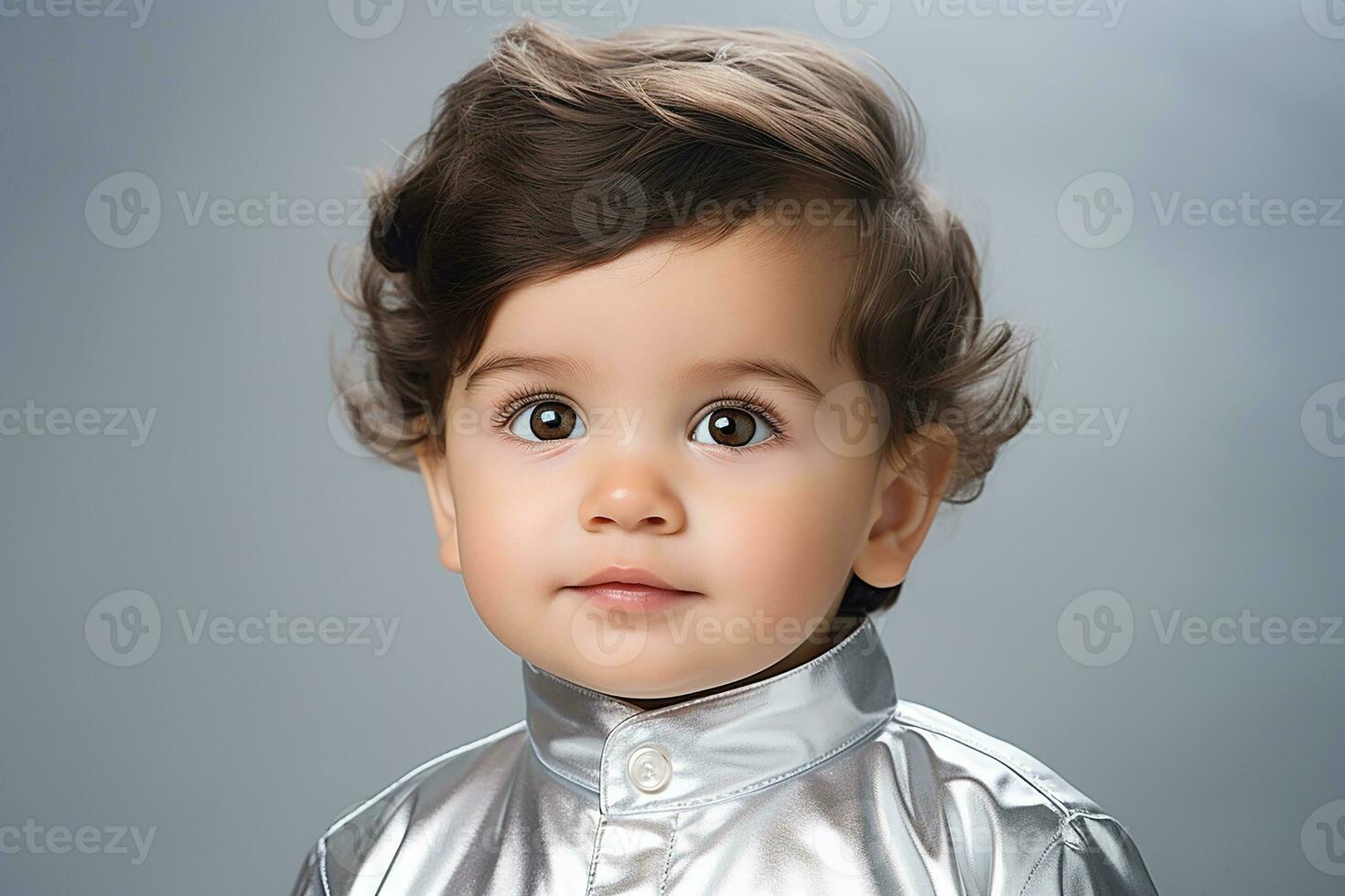 Ai generated studio portrait of cute little baby kid of different nationalities on different colors background photo