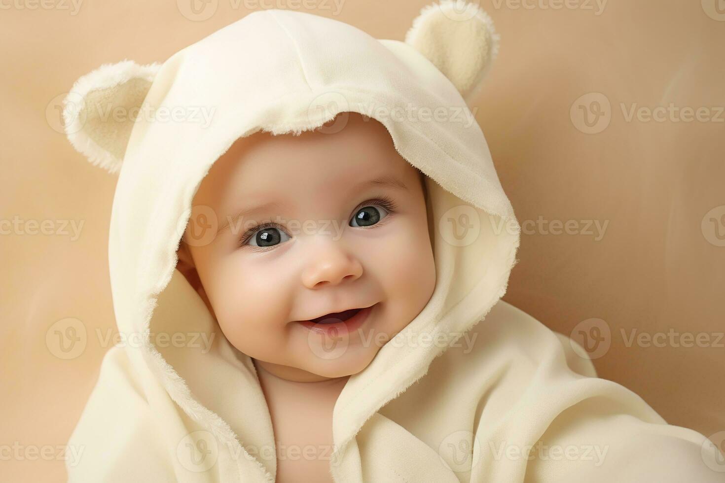 Ai generated studio portrait of cute little baby kid of different nationalities on different colors background photo