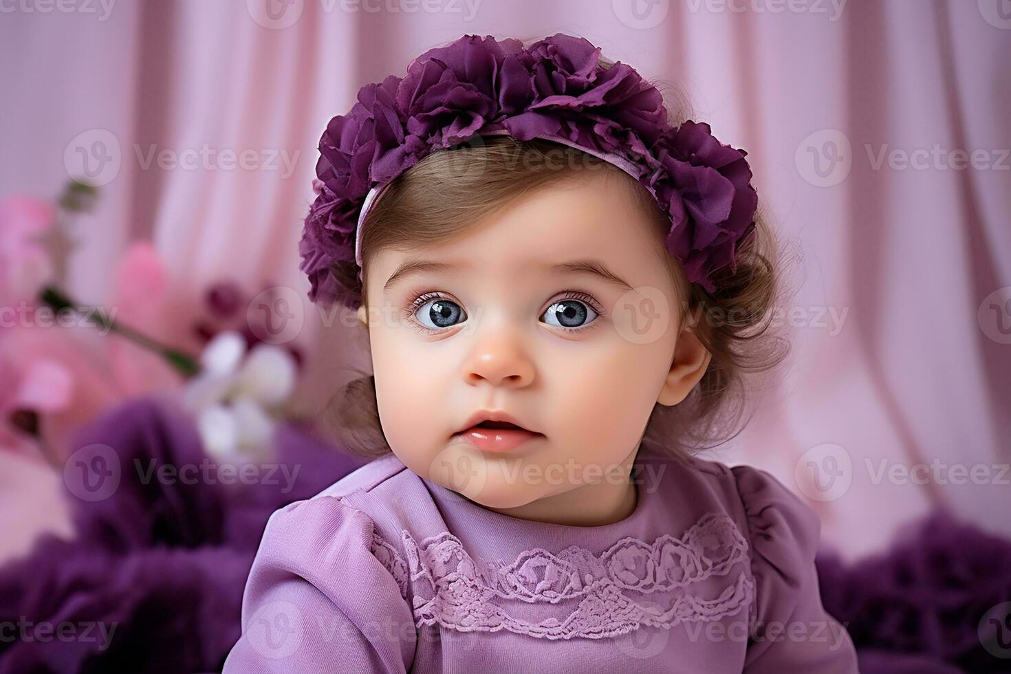 Ai generated studio portrait of cute little baby kid of different nationalities on different colors background photo