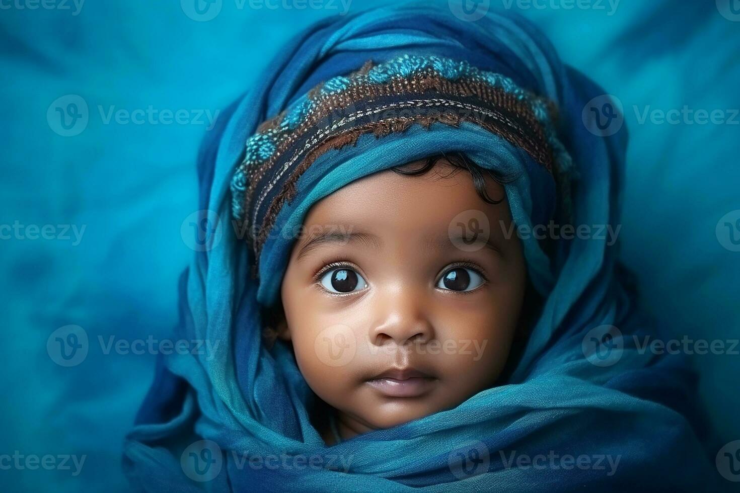 Ai generated studio portrait of cute little baby kid of different nationalities on different colors background photo