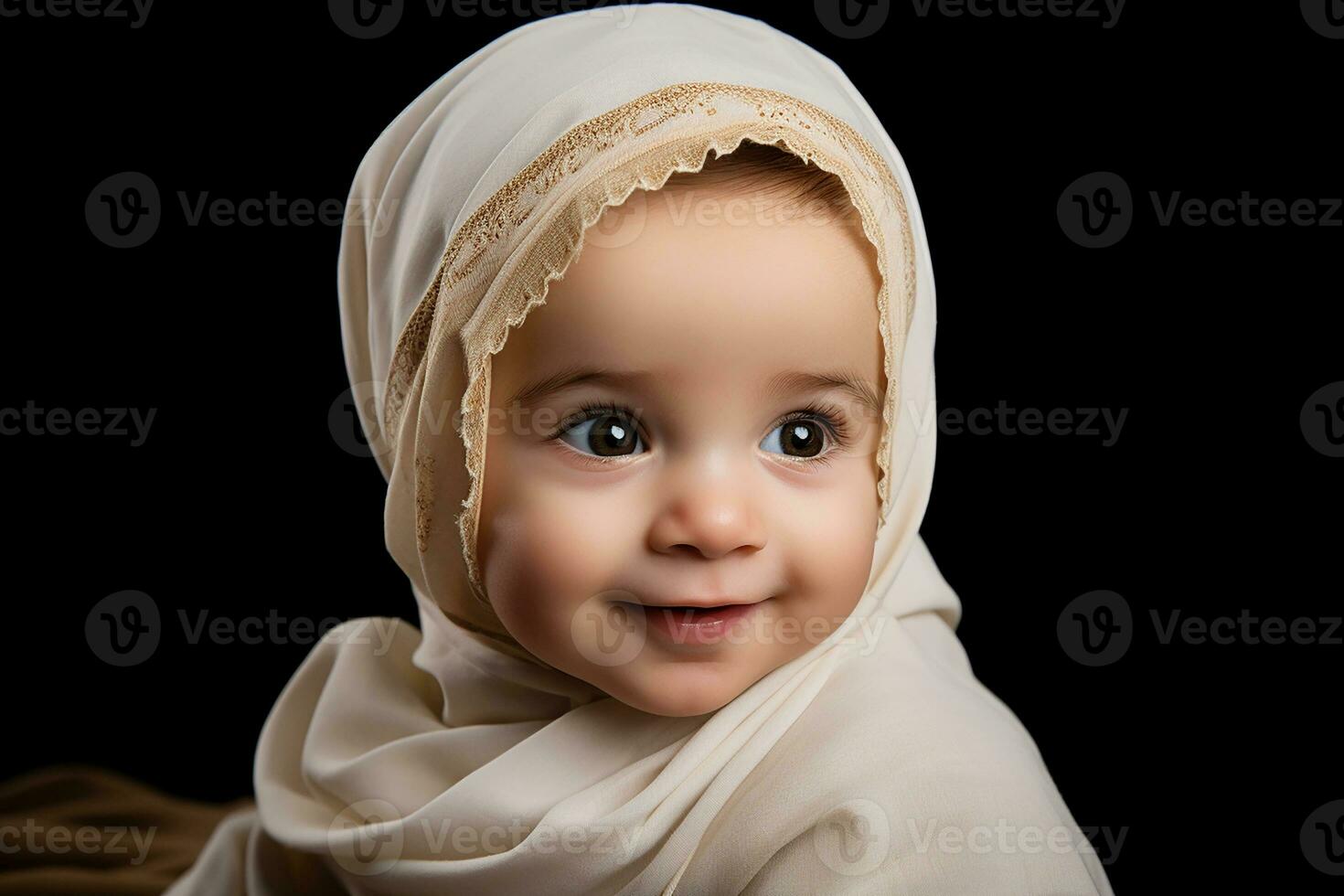 Ai generated studio portrait of cute little baby kid of different nationalities on different colors background photo