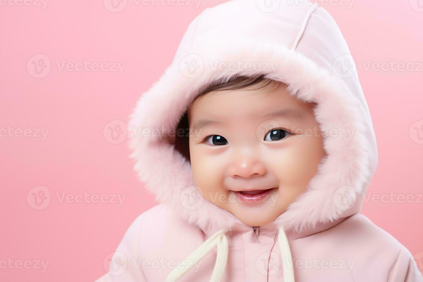 Ai generated studio portrait of cute little baby kid of different nationalities on different colors background photo