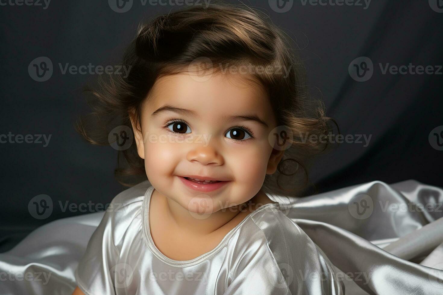 Ai generated studio portrait of cute little baby kid of different nationalities on different colors background photo