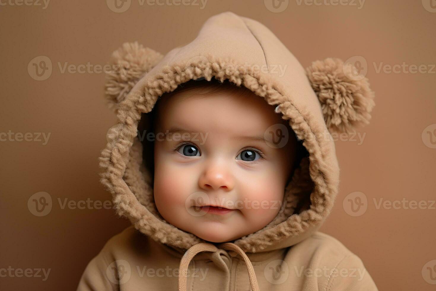 Ai generated studio portrait of cute little baby kid of different nationalities on different colors background photo