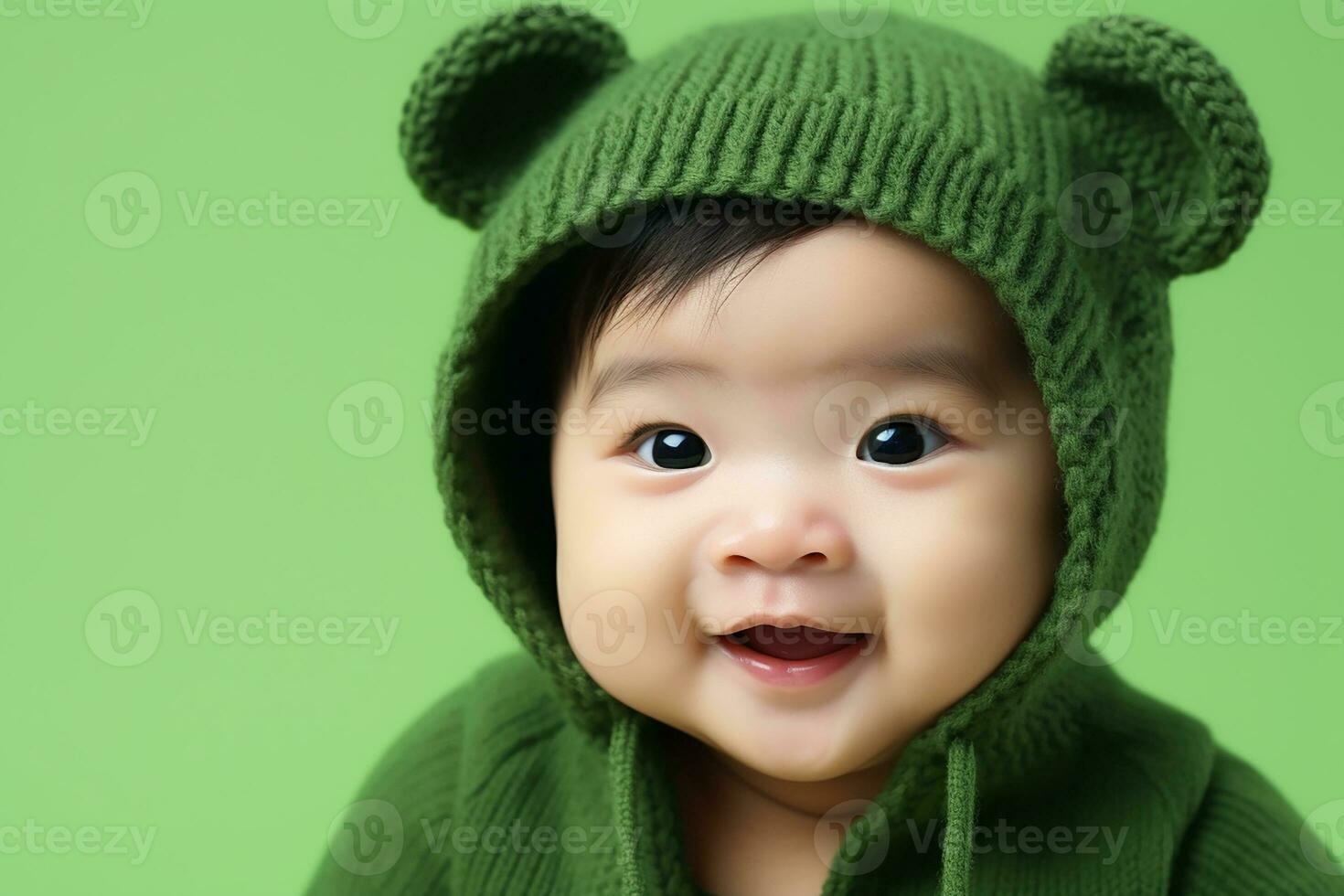 Ai generated studio portrait of cute little baby kid of different nationalities on different colors background photo