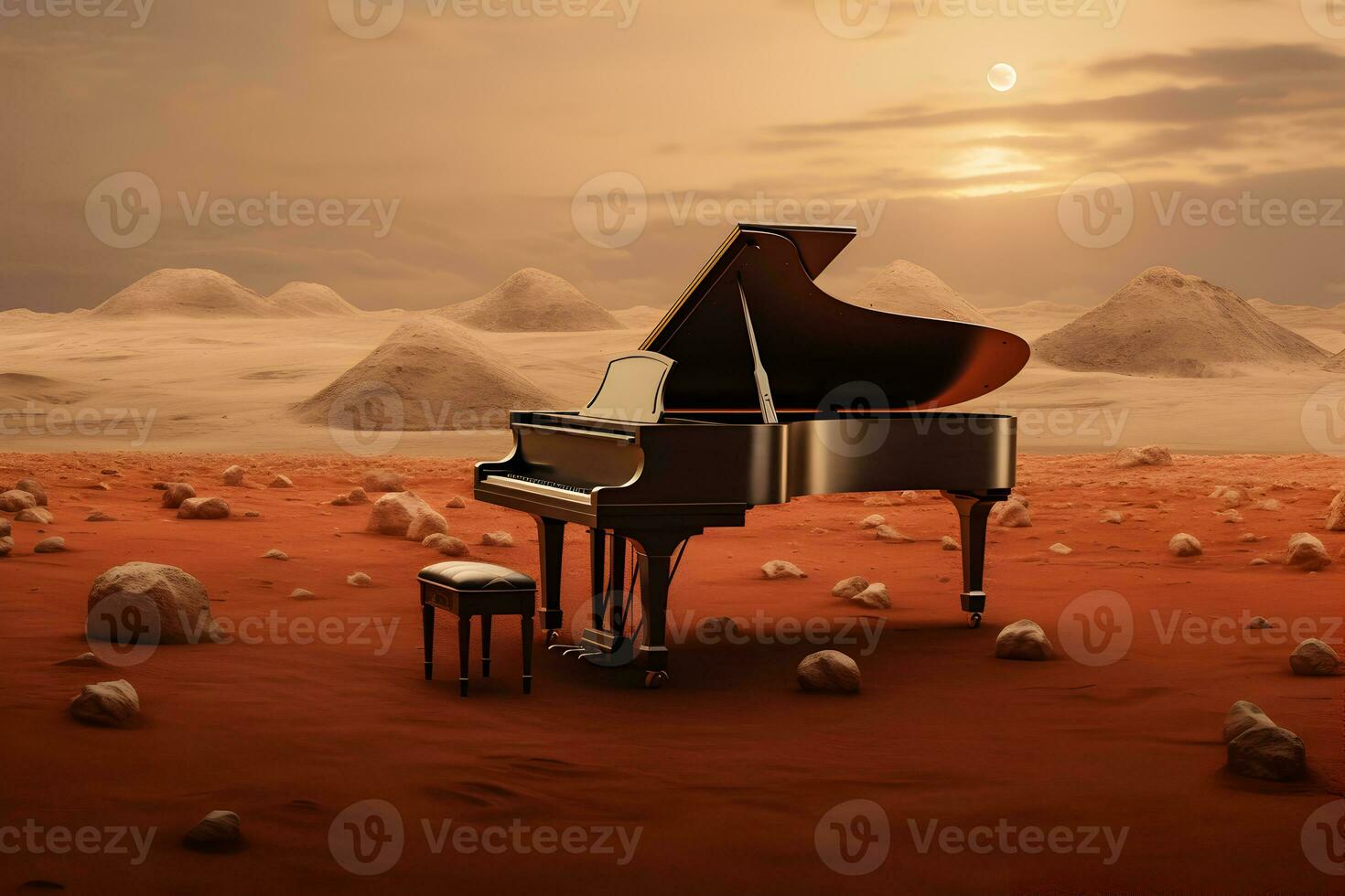 Ai generated grand piano standing at nature and in interior photo