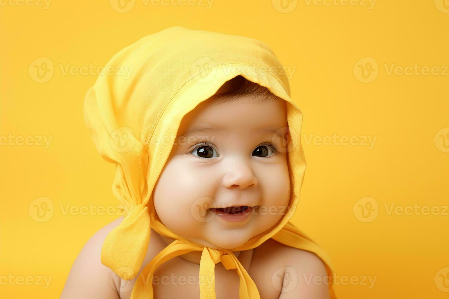 Ai generated studio portrait of cute little baby kid of different nationalities on different colors background photo