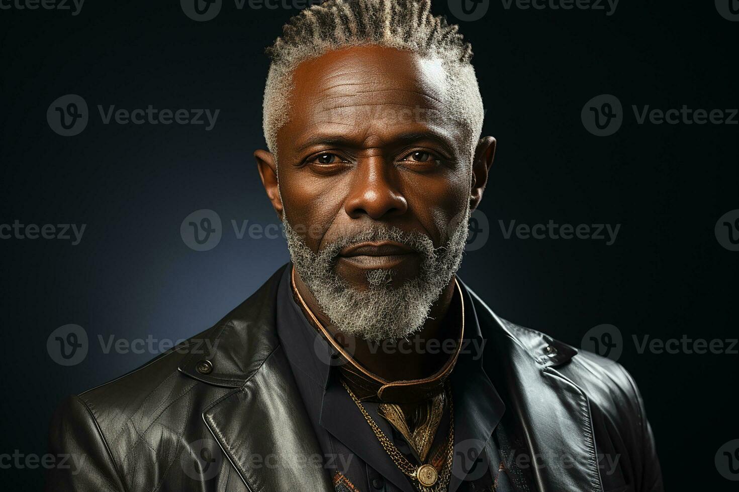 Ai generated studio portrait of handsome elderly old african man on different colours background photo