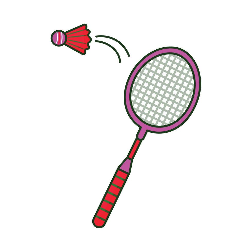 Vector badminton racket with shuttlecock icon illustration. sport icon concept isolated
