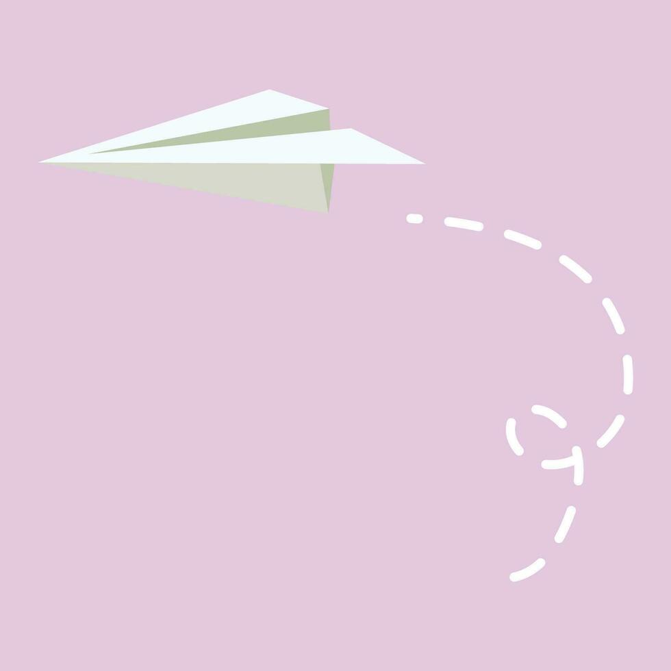 Vector paper airplane send with dotted lines flat style