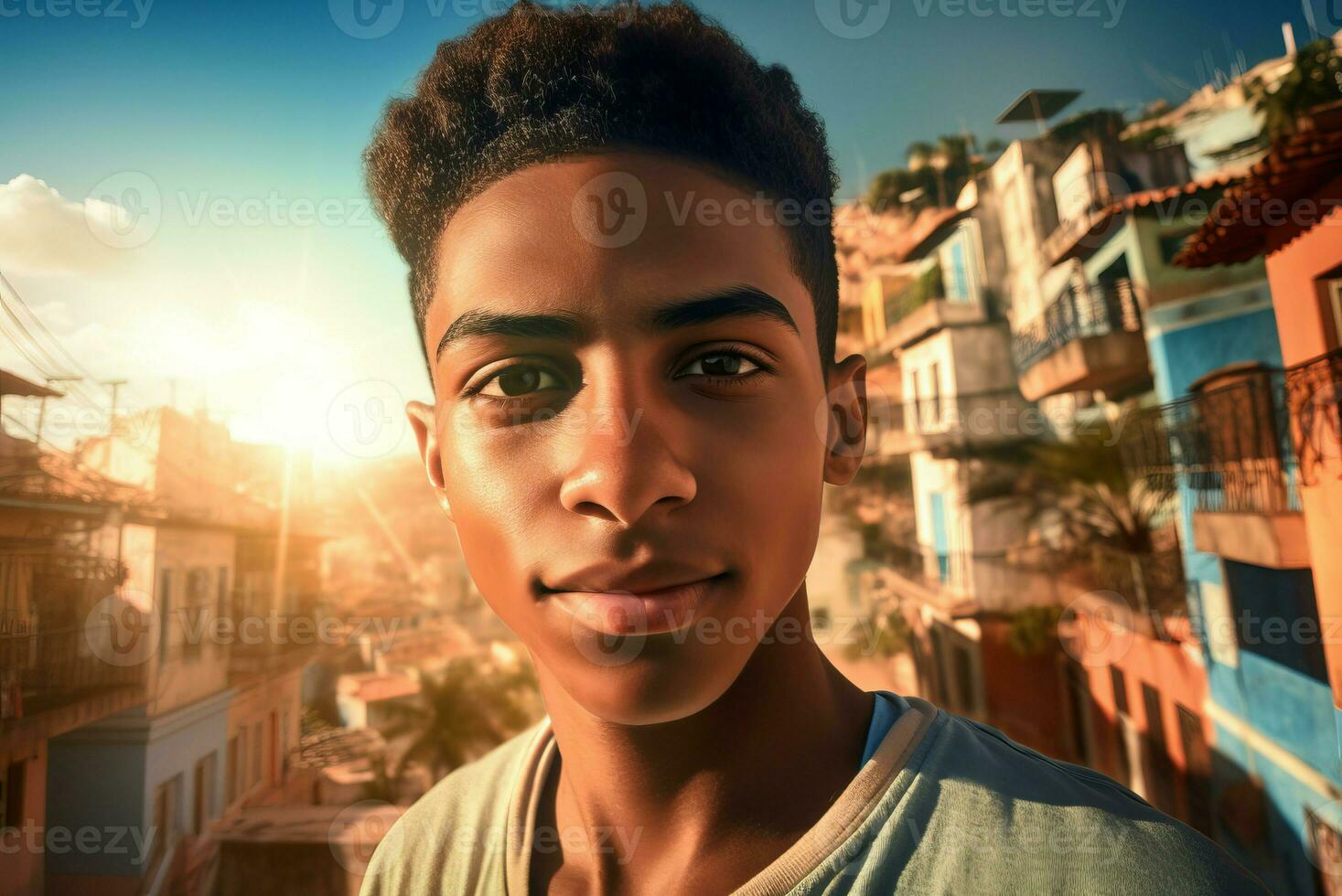 Dominican male selfie at sunset. Generate Ai photo