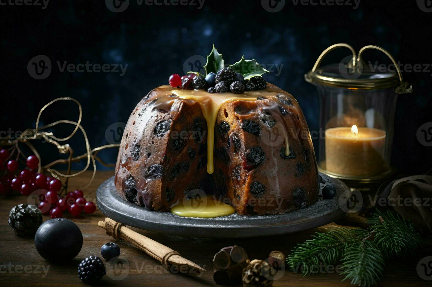 Pudding cake berries. Generate Ai photo