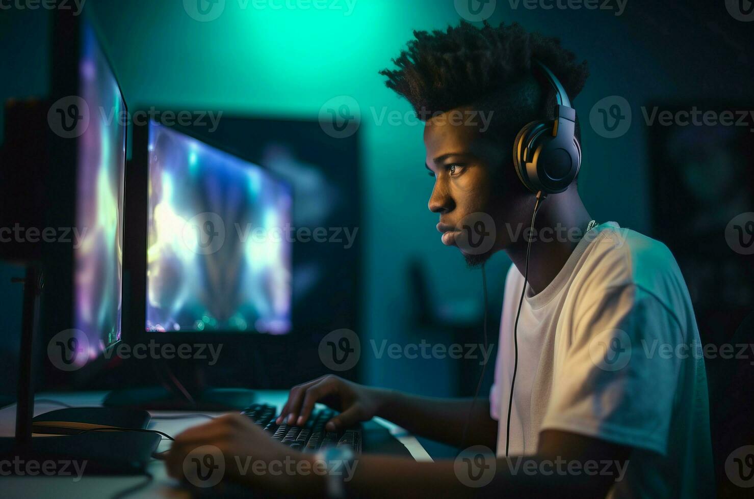 hombre jugando computadora juegos deporte divertida. generar ai foto