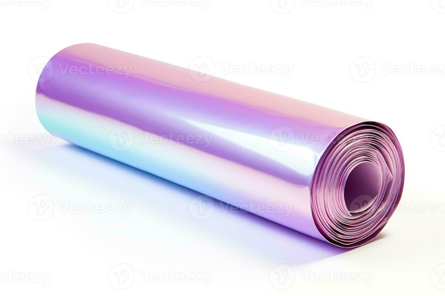A roll of shiny gift wrapping paper isolated on a white background photo