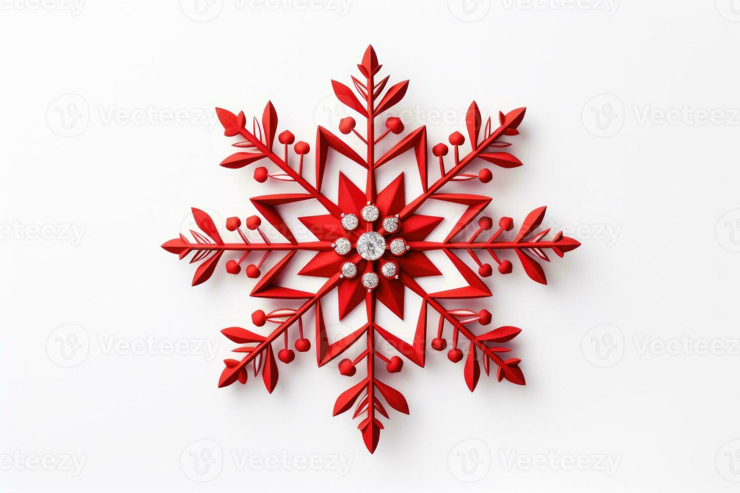 Handcrafted Christmas card with snowflake decorations isolated on a white background photo