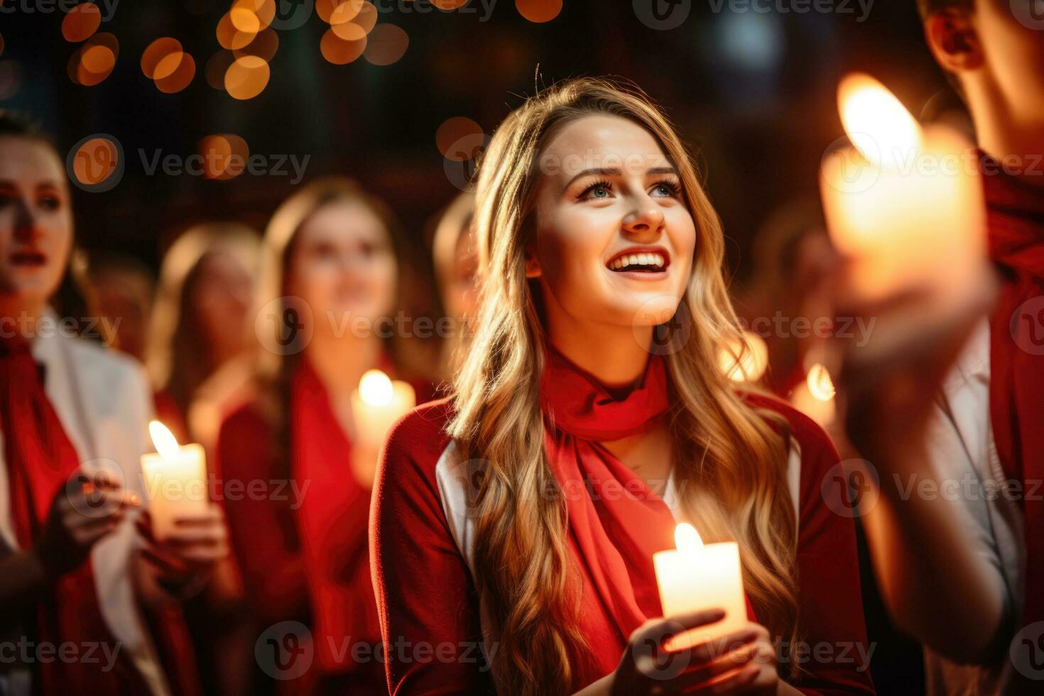 Joyful choir delivering heartfelt carols capturing the essence of Christmas spirit photo