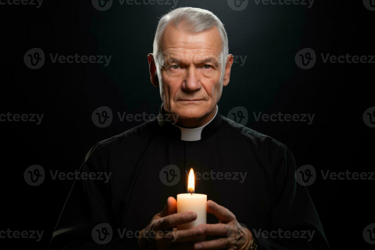 Priest holding Midnight Mass on Christmas Eve isolated on a gradient background photo