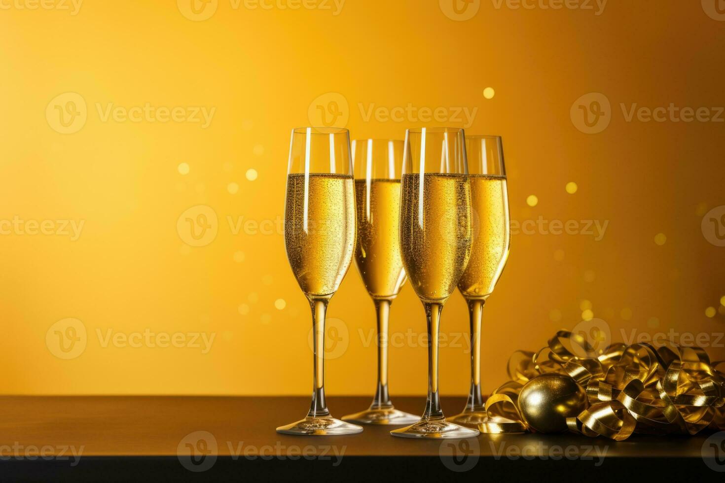 New Years Eve champagne toast isolated on a gold gradient background photo