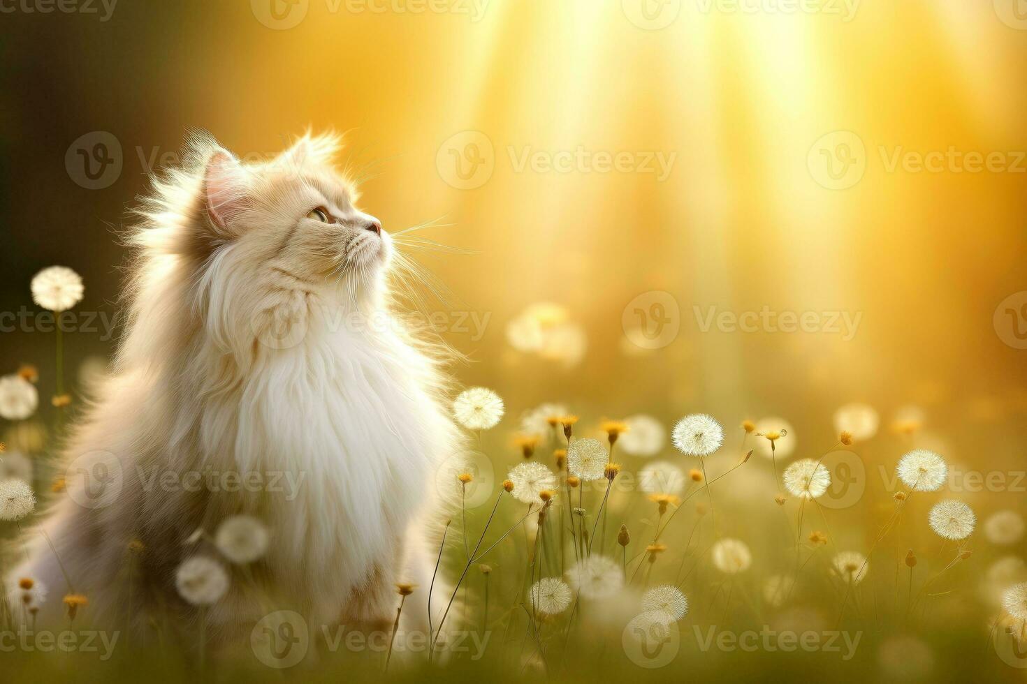 Close-up of cute cat gazing at something with beautiful bokeh background, Generative AI photo