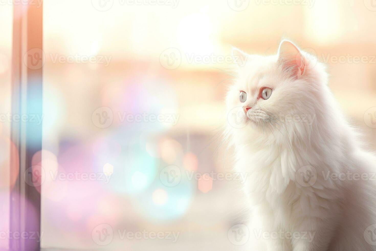 Close-up of cute cat gazing at something with beautiful bokeh background, Generative AI photo